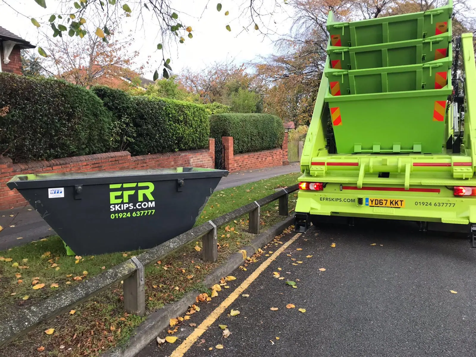 Skip on a residential driveway